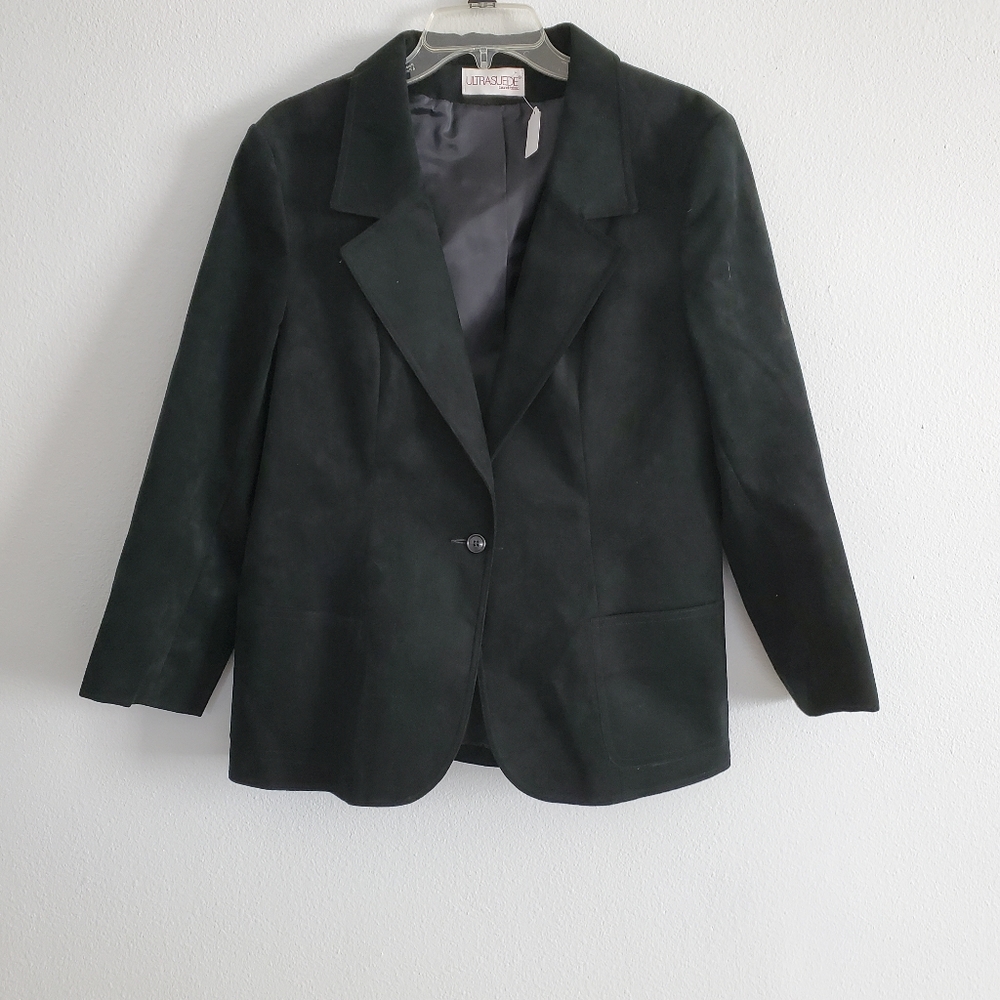 VTG Women's Black Suede Blazer - US 16